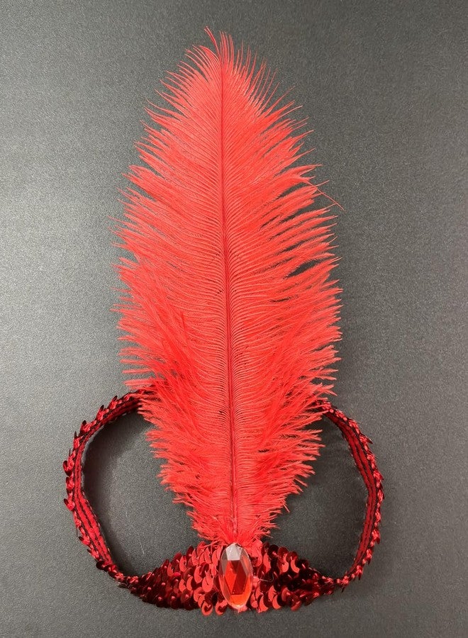 XKTEI 2pcs Feather Headdress,Sequins Headband,1920s Flapper Headpiece,Carnival Party Headwear,Costume for Gatsby Theme Party,Mardi Gras Feather Headband (Red-1) - Image 4